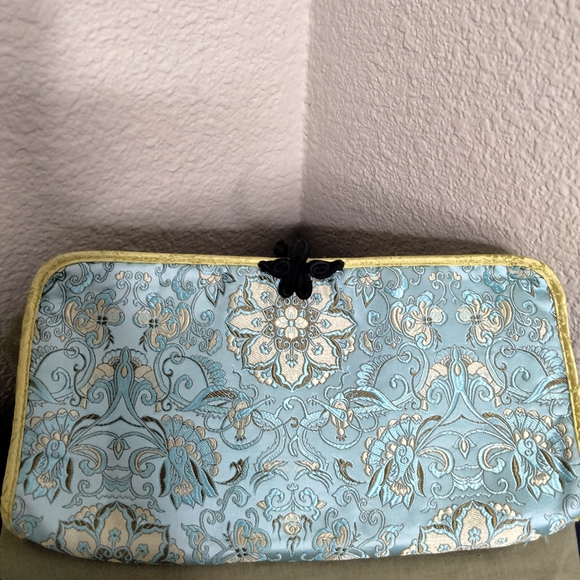 Blue and Gold Vintage-Inspired Clutch with Ornate Design - Picture 1 of 5